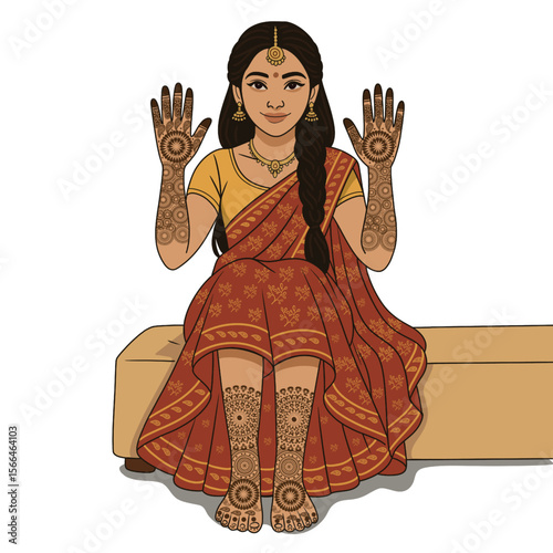 Bride Showing Mehndi Traditional Indian Wedding Ritual 
