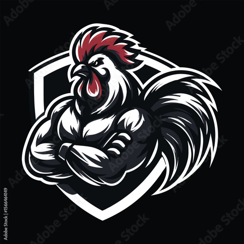 Fierce Rooster Head Mascot - Angry Chicken Logo Vector