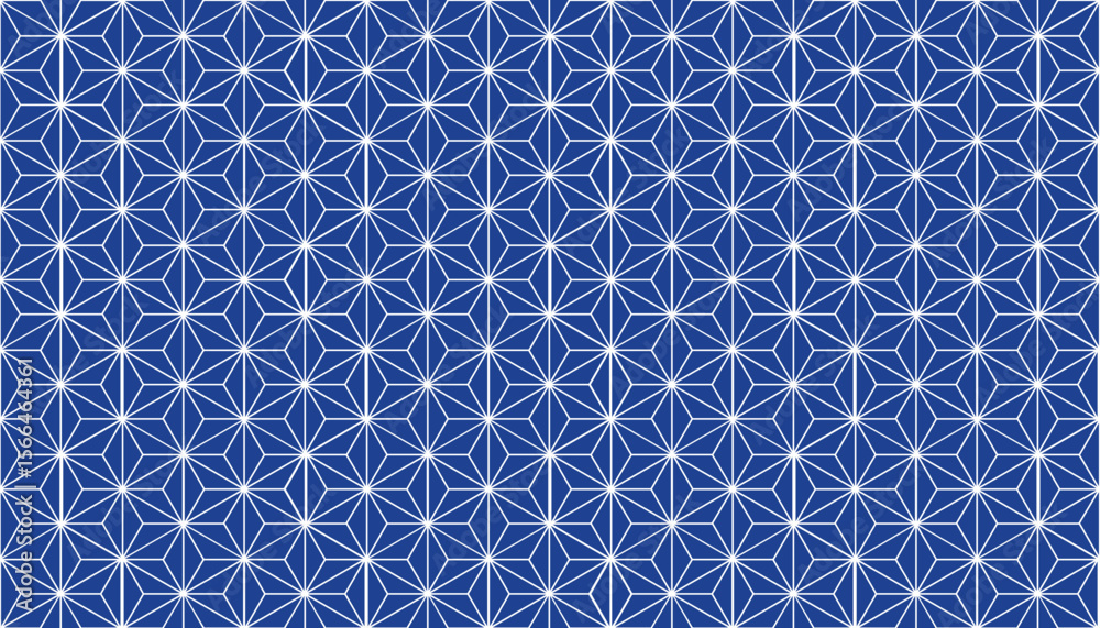 Traditional Indigo Asanoha Seamless Vector Pattern for Japanese Style Textiles, Wrapping Paper, Backgrounds, and Interior Design