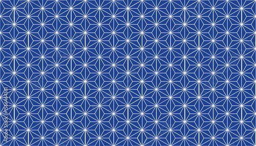 Traditional Indigo Asanoha Seamless Vector Pattern for Japanese Style Textiles, Wrapping Paper, Backgrounds, and Interior Design