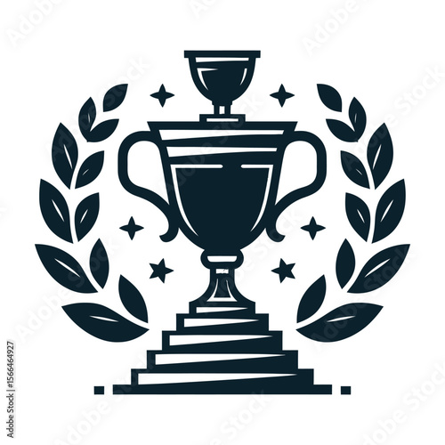 Classic Trophy with Laurel Wreath - Championship Award Vector Icon