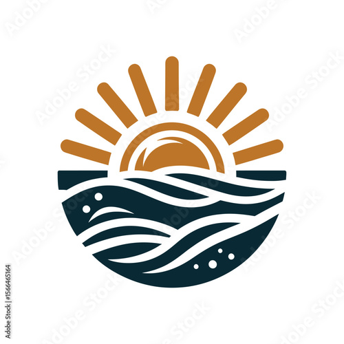 Sunrise Over Hills and Water - Minimal Nature Landscape Logo Vector