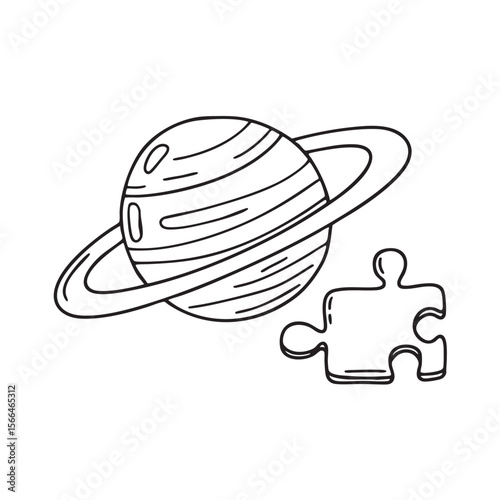 A Uranus toy planet set next to a jigsaw puzzle