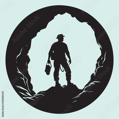Underground Cavers Silhouette Exploration and Spelunking Vector Icon