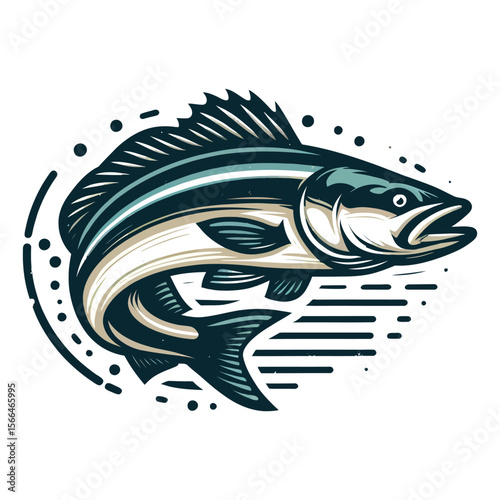 Aggressive Fish Mascot in Circle - Fishing and Sports Team Vector Logo