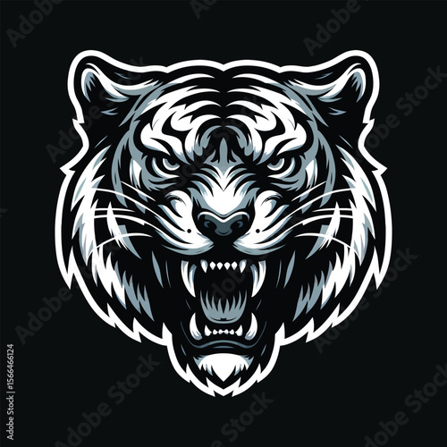 Roaring Tiger Head - Fierce Jungle Predator Animal Vector