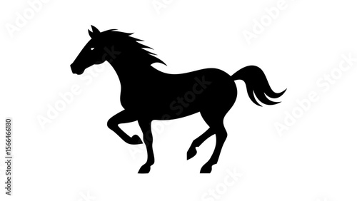 A black silhouette of a horse in mid-gallop against a plain background.  