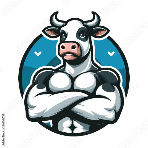 Cartoon Muscular Cow Mascot - Strong Dairy Animal Vector Logo