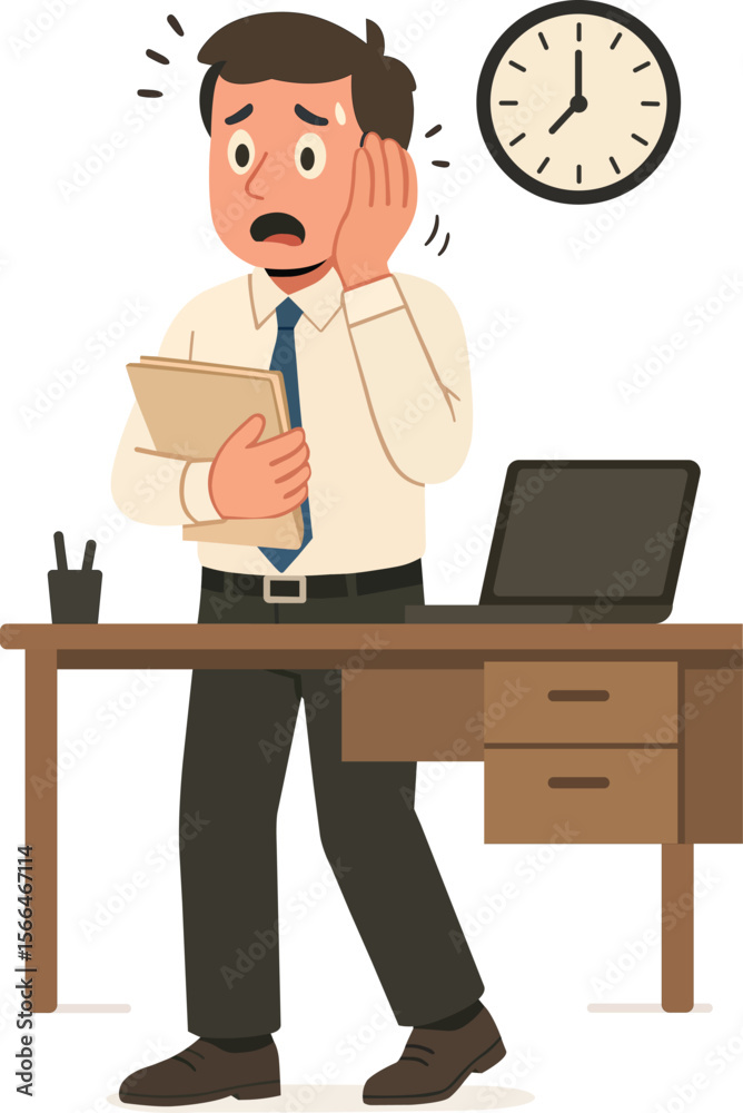 Stressed Businessman with Late Deadline Illustration Stressed Businessman with Late Deadline Illustration