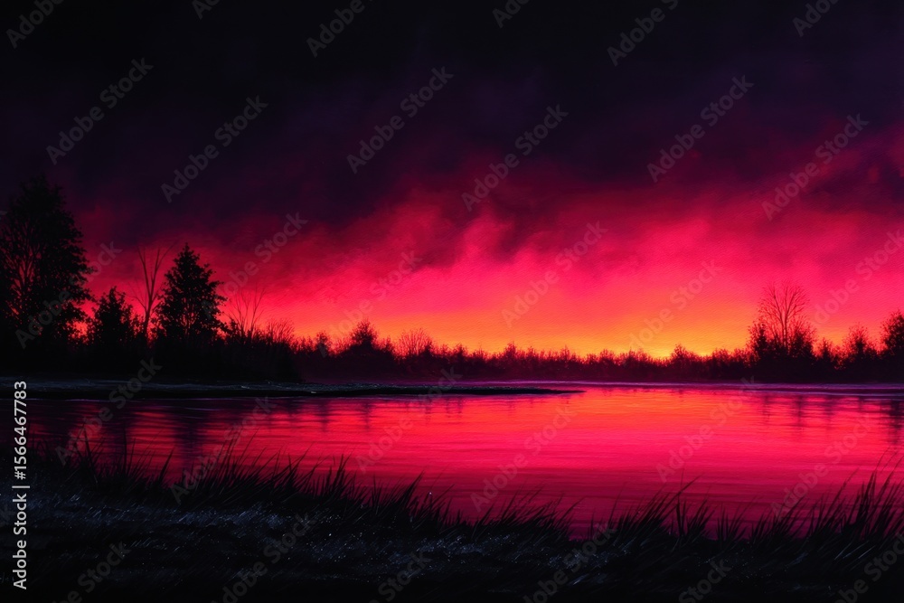 Obraz premium A red and black sunset over a body of water