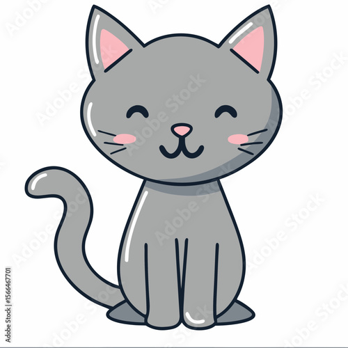 A cute cartoon kitten vector illustration of a happy domestic pet cat sitting with a smile