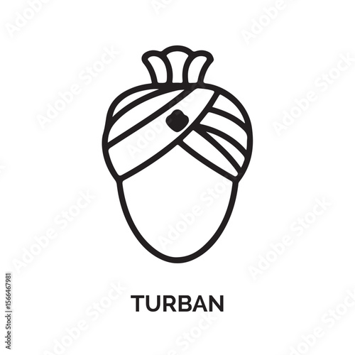 Black Line Art Illustration of a Turban headwear headdress