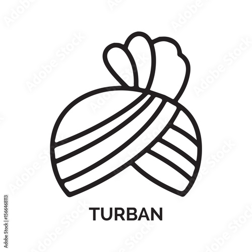 Black Line Art Illustration of a Turban headwear headdress 1