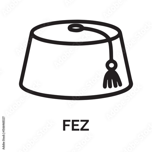 Black Line Art Illustration of a Fez Hat headwear black and white