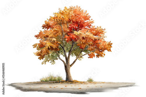 PNG Vibrant autumn tree with colorful leaves and shadowed ground