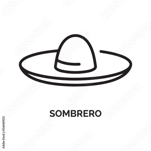 Black Line Art Sombrero Illustration Mexican Hat Icon