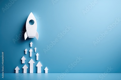 A paper rocket flying through the air with arrows coming out of it