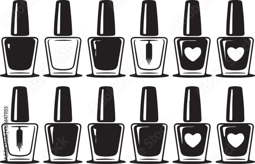 Nail polish bottles set with makeup and beauty accessories illustration