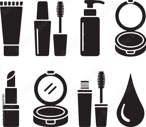 Set of cosmetic brushes makeup products and accessories vector icon collection