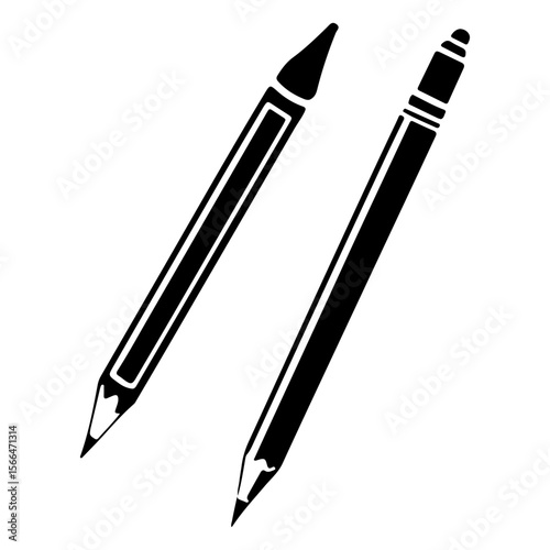 Two Black Pencils Depicting Artistic Tools on a Clean White Background