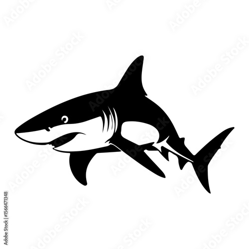 Simple and Bold Black and White Illustration of a Shark Swimming