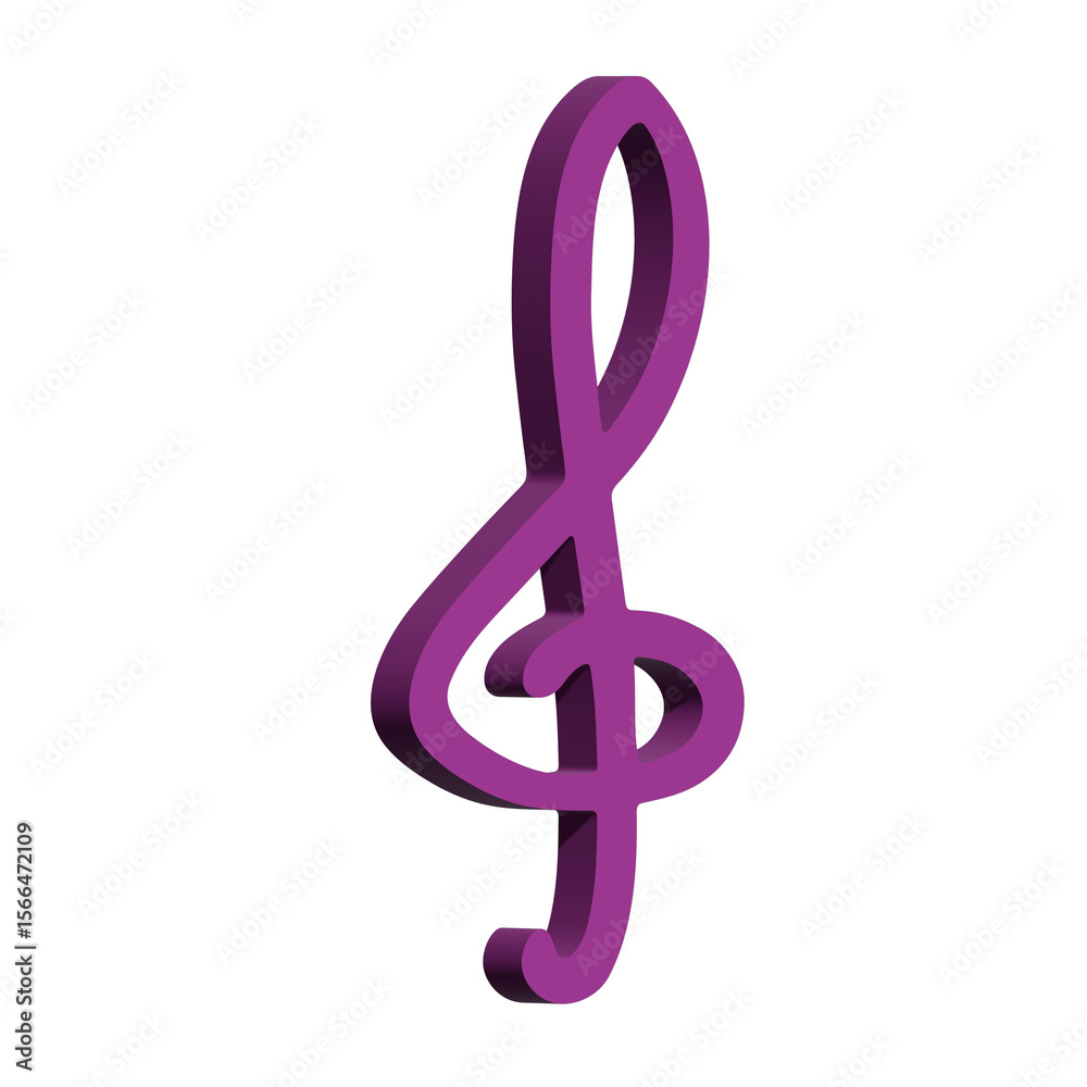 Fototapeta premium 3d treble clef. Hand drawn musical symbol. Single element for print, web, design, decor, logo