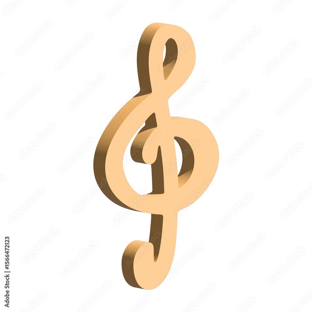 Fototapeta premium 3d treble clef. Hand drawn musical symbol. Single element for print, web, design, decor, logo