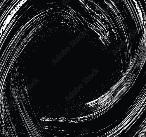 A black and white image showing a thick brush stroke with a textured and distressed appearance effect