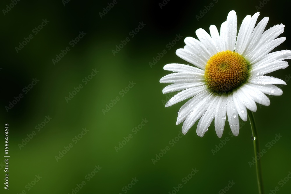 Obraz premium A single white flower with a yellow center on a green background