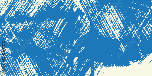 Grunge grainy blue brush stroke with spray texture. Hand drawn distress damaged vintage banner with zigzag bold line. Rough thick brush stroke  modern