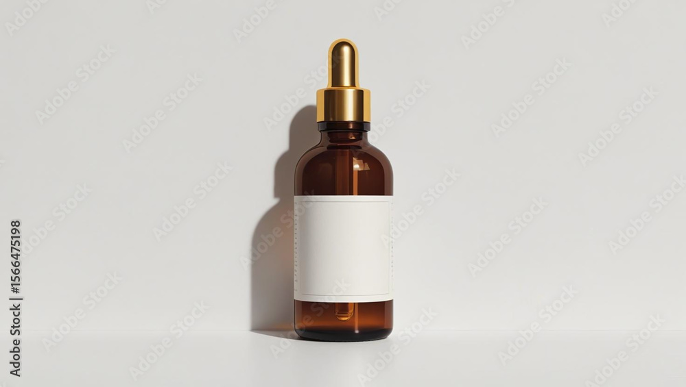 Amber Glass Bottle With Gold Dropper Cap and Minimal Label Amber Glass Bottle With Gold Dropper Cap and Minimal Label