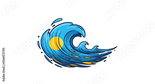 Palau Constitution Day Wave Illustration with National Flag Colors