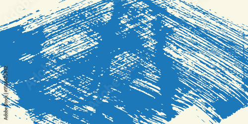 Grunge grainy blue brush stroke with spray texture. Hand drawn distress damaged vintage banner with zigzag bold line. Rough thick brush stroke  modern