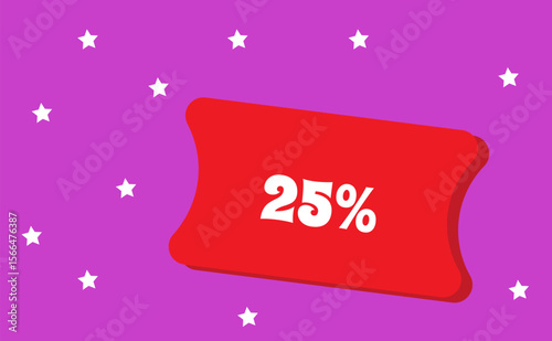 25% discount card on a purple background,