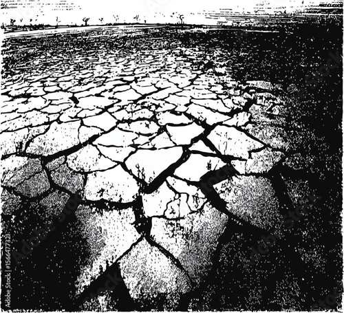 Black and white abstract illustration of a tree trunk with visible growth rings and cracks in the wood