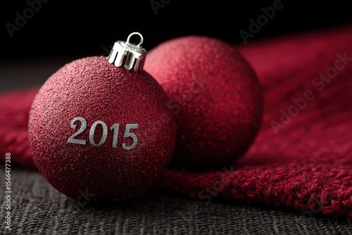 Two red christmas ornaments with the year 2015 written on them