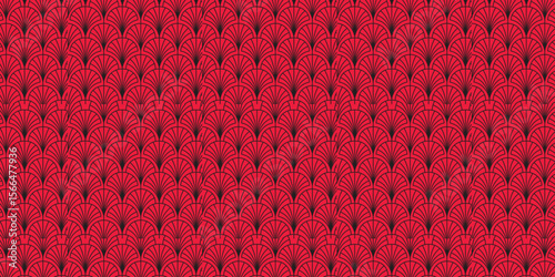 Art Deco Fan Pattern in Crimson Red and Black A Timeless Design with Vintage Aesthetic