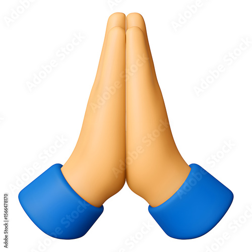 3d praying hands emoji with blue cuffs isolated on transparent background