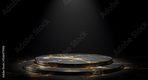 Elegant black and gold marble podium stage for product presentation and display