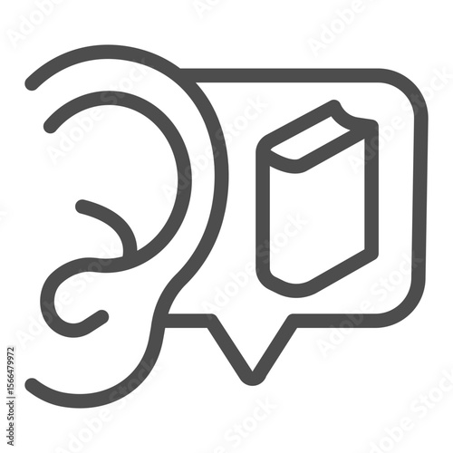 Ear and textbook popup bubble line icon, book festival concept. Vector graphics. Reader rumors of success book, reading sign on white background, outline style icon for mobile or web design.