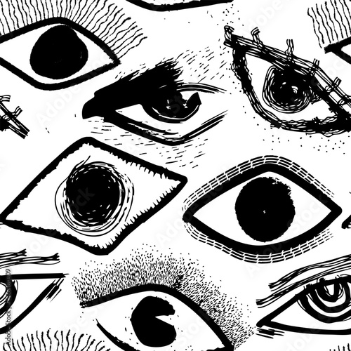 Seamless pattern of Abstract Ink Eyes Pattern for textile, fashion design, or funky visual backgrounds.