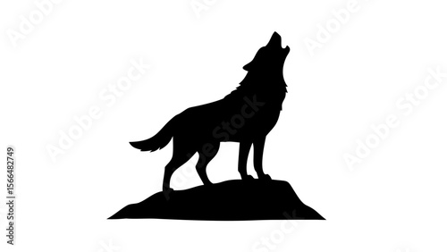Silhouette of a wolf howling atop a rocky hill against a twilight sky.  