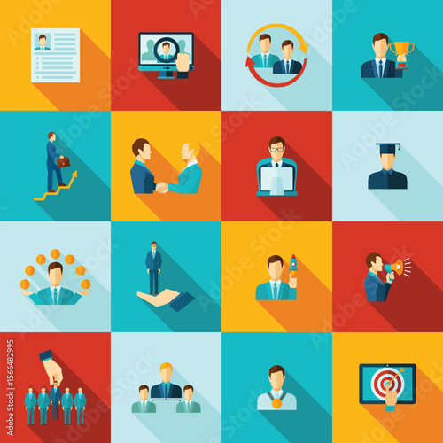 Career and Job Icons Set – Flat Design Collection for Employment, Skills, and Professional Growth