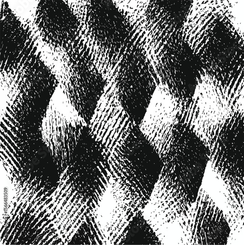 Monochrome pattern featuring abstract white shapes on a black background in a chaotic arrangement