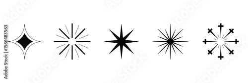 Starburst Icon with Sparkles – Simple Shining Star Symbol in Vector Illustration. Transparent Background for Use in Graphic Design, Web Elements, or Holiday-Themed Projects