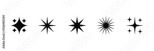 Sparkle Star Icon Set – Simple Starburst Design with Glowing Elements. Vector Illustration with Transparent Background for Graphic Design, Celebrations, and Light Effect Overlays