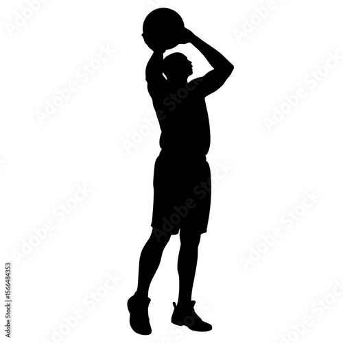 Silhouette of a basketball player shooting a ball in motion  