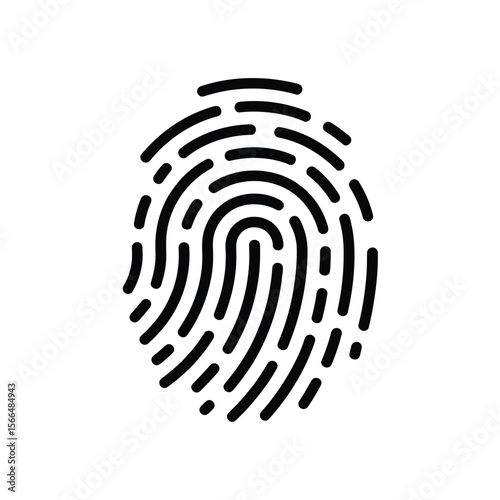 A black and white illustration of a fingerprint in a minimalist style