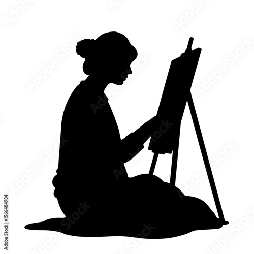 Woman painting on easel in silhouette concept of silhouette  