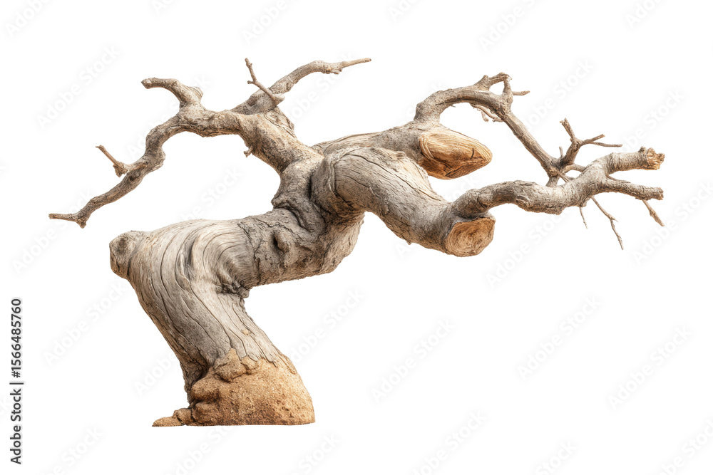 Fototapeta premium PNG Twisted ancient tree with gnarled branches on black background